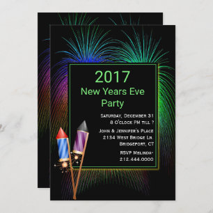 New Years Party Invitation Colorful Fireworks Kaart