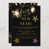 New Years Party Invite Sparklers Gold Invitation (Devant / Derrière)