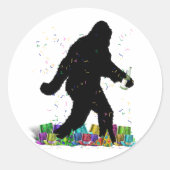 New Years Party Sasquatch Ronde Sticker (Voorkant)