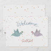 New Year's Peace Doves Starry Flat Feestdagenkaart (Voorkant / Achterkant)