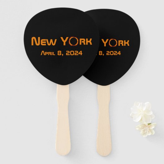 New York 2024 totale zonsverduistering Handwaaier (Voorkant en achterkant)