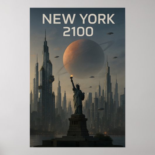New York 2100: Futuristic Skyline Poster (Voorkant)