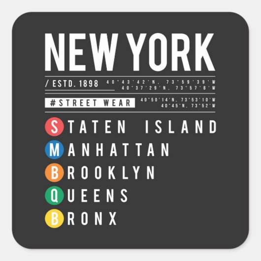 New York 5 Boroughs Vierkante Sticker (Voorkant)