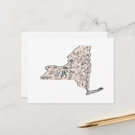  New York Afbeelding Map Antiek State Chart Briefkaart (Voorkant / Achterkant in situ)