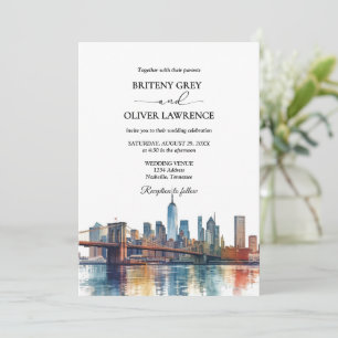 New York Aquarel Skyline Destination Huwelijk  Kaart