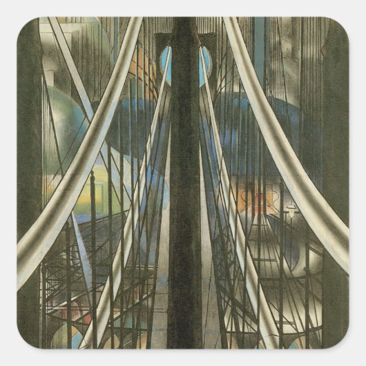 New York Architecture, Brooklyn Bridge Vierkante Sticker (Voorkant)