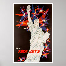 New York Art Statue Of Liberty Print TWA Travel
