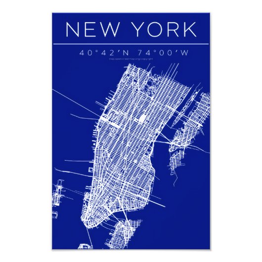 New York Blueprint Map Poster Coordinates Wall Art (Devant)
