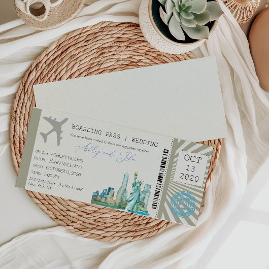 New York Boarding Pass Billets Faire-part de maria