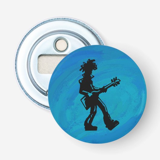 New York Boogie Nights Guitar Blue Button Flesopener (Voorkant)