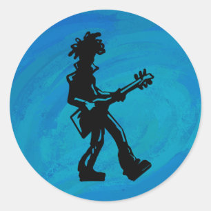 New York Boogie Nights Guitar Blue Ronde Sticker