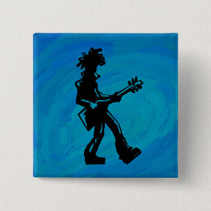 New York Boogie Nights Guitar Blue Vierkante Button 5,1 Cm