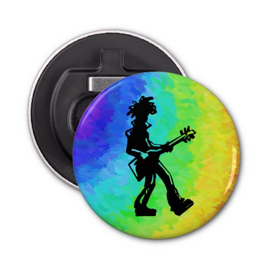 New York Boogie Nights Guitar Rainbow Button Flesopener (Voorkant)
