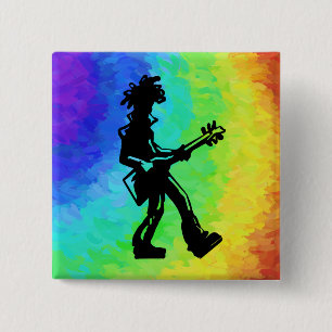 New York Boogie Nights Guitar Rainbow Vierkante Button 5,1 Cm