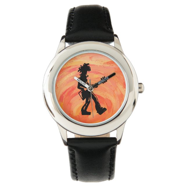 New York Boogie Nights Guitar Sinaasappel Horloge (Voorkant)