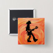 New York Boogie Nights Guitar Sinaasappel Vierkante Button 5,1 Cm (Voorkant /achterkant)