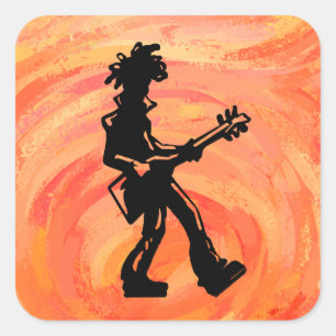 New York Boogie Nights Guitar Sinaasappel Vierkante Sticker