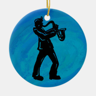 New York Boogie Nights Saxophone Blue Keramisch Ornament