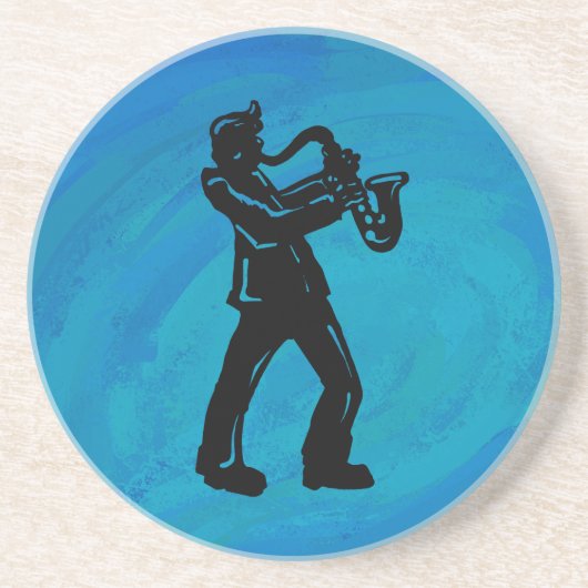 New York Boogie Nights Saxophone Blue Zandsteen Onderzetter (Voorkant)