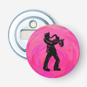 New York Boogie Nights Saxophone Hot Pink Button Flesopener