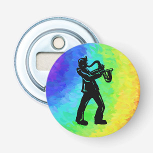 New York Boogie Nights Saxophone Rainbow Button Flesopener