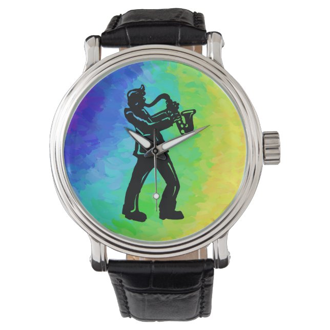 New York Boogie Nights Saxophone Rainbow Horloge (Voorkant)