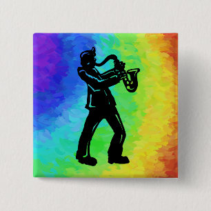New York Boogie Nights Saxophone Rainbow Vierkante Button 5,1 Cm
