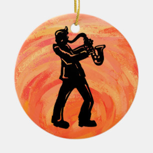 New York Boogie Nights Saxophone Sinaasappel Keramisch Ornament