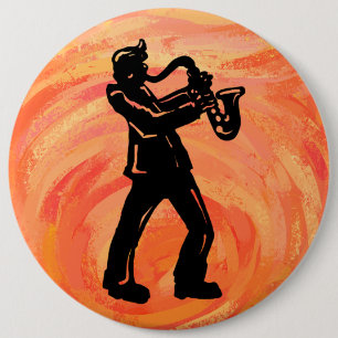 New York Boogie Nights Saxophone Sinaasappel Ronde Button 6,0 Cm