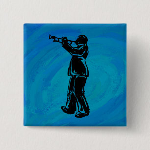 New York Boogie Nights Trumpet Blue Vierkante Button 5,1 Cm