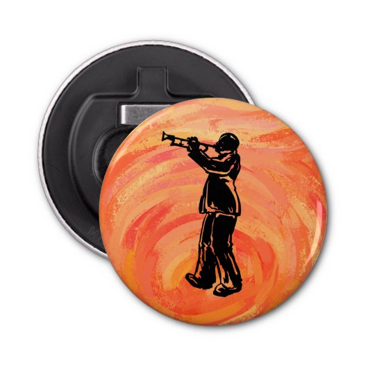 New York Boogie Nights Trumpet Sinaasappel Button Flesopener (Voorkant)