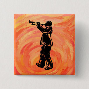 New York Boogie Nights Trumpet Sinaasappel Vierkante Button 5,1 Cm
