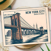 New York Brooklyn Bridge Skyline Bold Retro Reizen Briefkaart