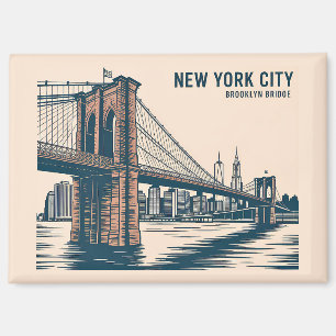 New York Brooklyn Bridge Skyline Bold Retro Reizen Magneet