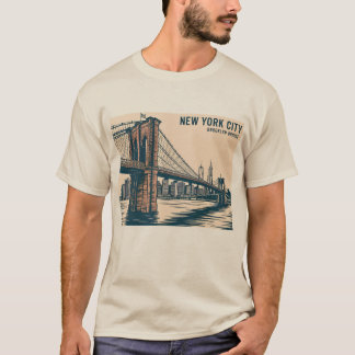 New York Brooklyn Bridge Skyline Bold Retro Reizen T-shirt