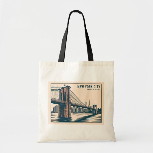 New York Brooklyn Bridge Skyline Bold Retro Reizen Tote Bag (Voorkant)