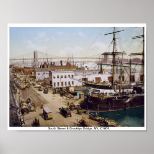 New York C1901 Brooklyn Bridge & Ships Poster