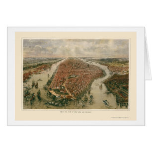 New York, carte panoramique de NY - 1865