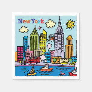 New York Cartoon Bezienswaardigheden Gebouwen Servet