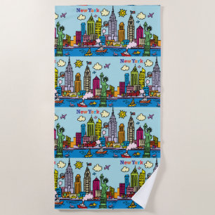 New York Cartoon Bezienswaardigheden Gebouwen Strandlaken