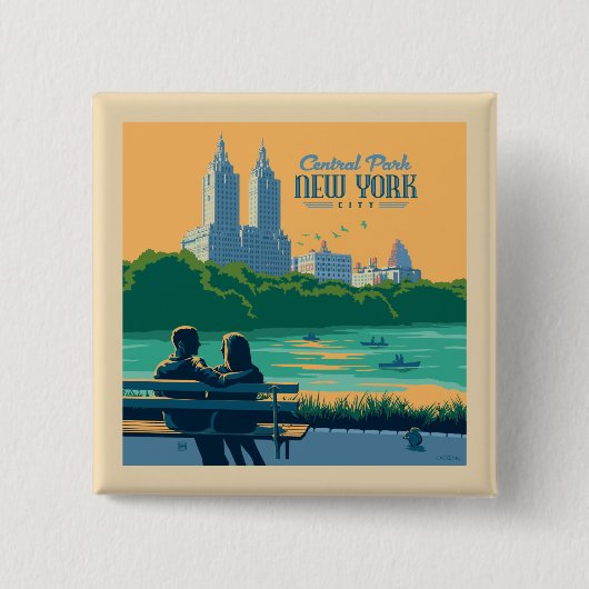 New York Central Park Bank Vierkante Button 5,1 Cm (Voorkant)