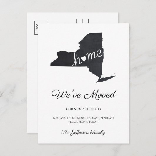 New York Chalkboard State Map Moving Briefkaart (Voorkant / Achterkant)