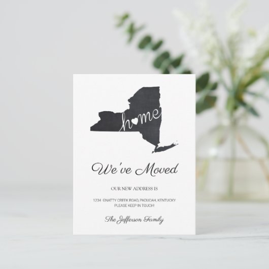 New York Chalkboard State Map Moving Briefkaart (Staand voorkant)