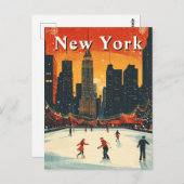 New York Christmas Ice Skating Retro Briefkaart (Voorkant / Achterkant)