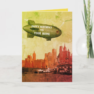 NEW YORK CITY 1930 SKYLINE BLIMP YOUR BIRTHDAY KAART