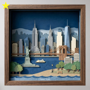 New York City Amerika Gelagde Papier Kunst Diorama Poster