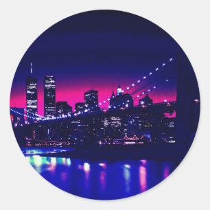 New York City bij nacht Ronde Sticker