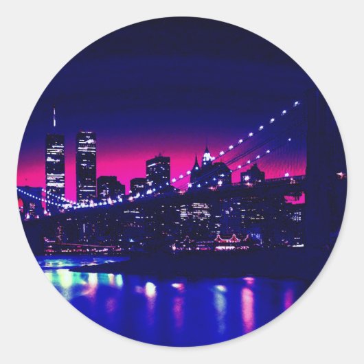 New York City bij nacht Ronde Sticker (Voorkant)