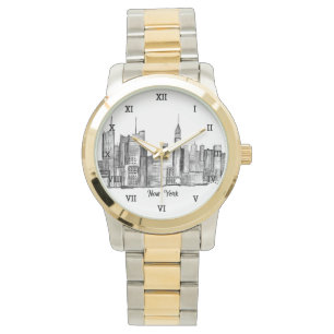 New York City Black Modern Skyline Travel NYC Horloge