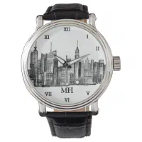 New York City Black Modern Skyline Travel NYC Horloge